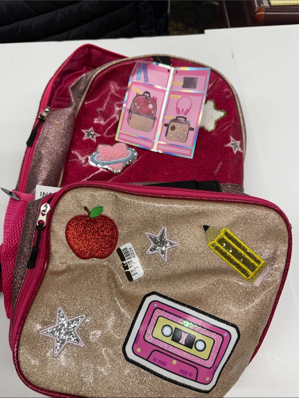 NEW Kids Glitter Patch Backpack 4 Piece Set Locker Club